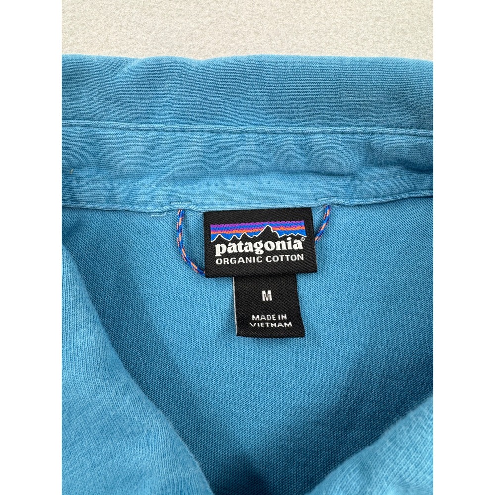 Patagonia Organic Cotton Short Sleeve Polo Mens Mโ Blue Trout Logo Gorpcore - Picture 4 of 9